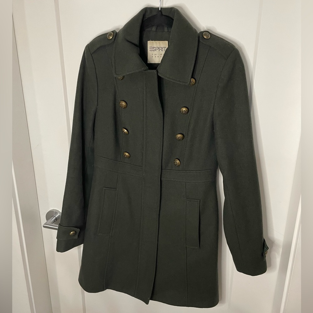Esprit Olive Green Double-Breasted Pea Coat